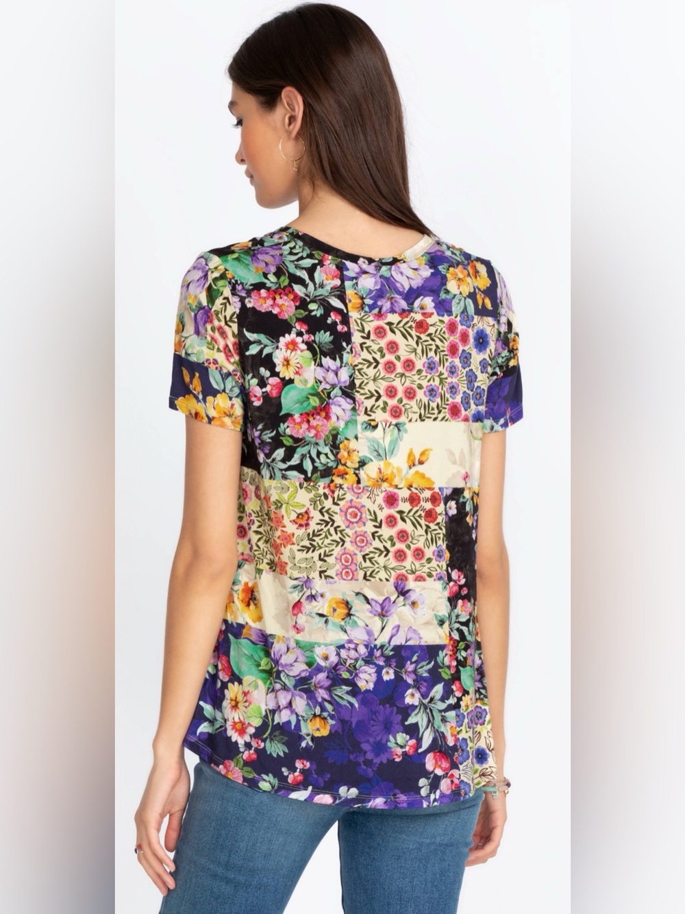 Johnny Was The Janie Favorite Sky Flower Short Sleeve V-neck Swing Tee XXL - Picture 3 of 7